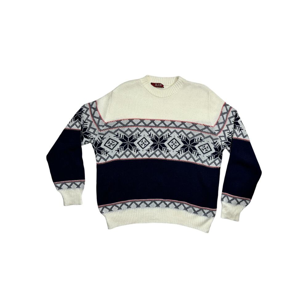 Vintage Sweater White Blue Snowflake Pattern Blizzards Bay Medium Retro